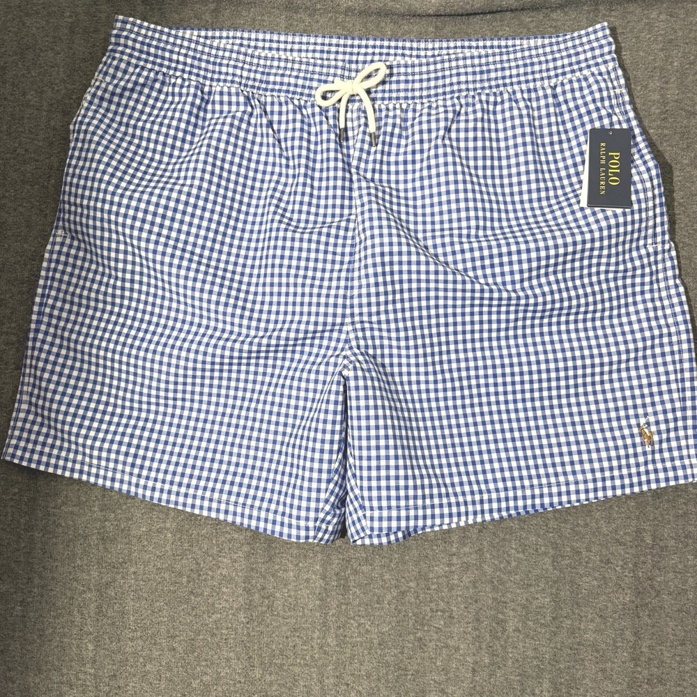 Polo Ralph Lauren Men's Travelers Gingham Swim Trunks Blue/White, Size 1XB NWT